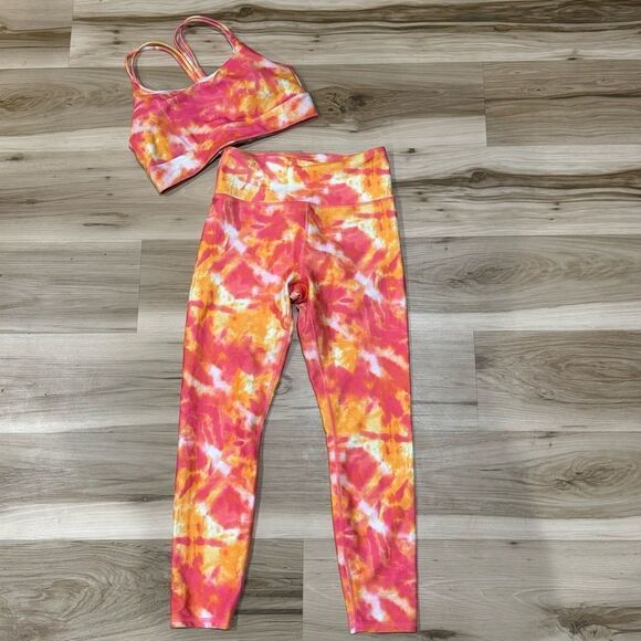 Wildfox Sweat Tie Dye Two Piece Sports Bra Leggings Pink Orange Womens Medium - Picture 2 of 5